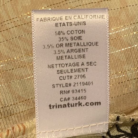 Trina Turk Cream Black Lace Silk Feathers Top 0 - Picture 6 of 7